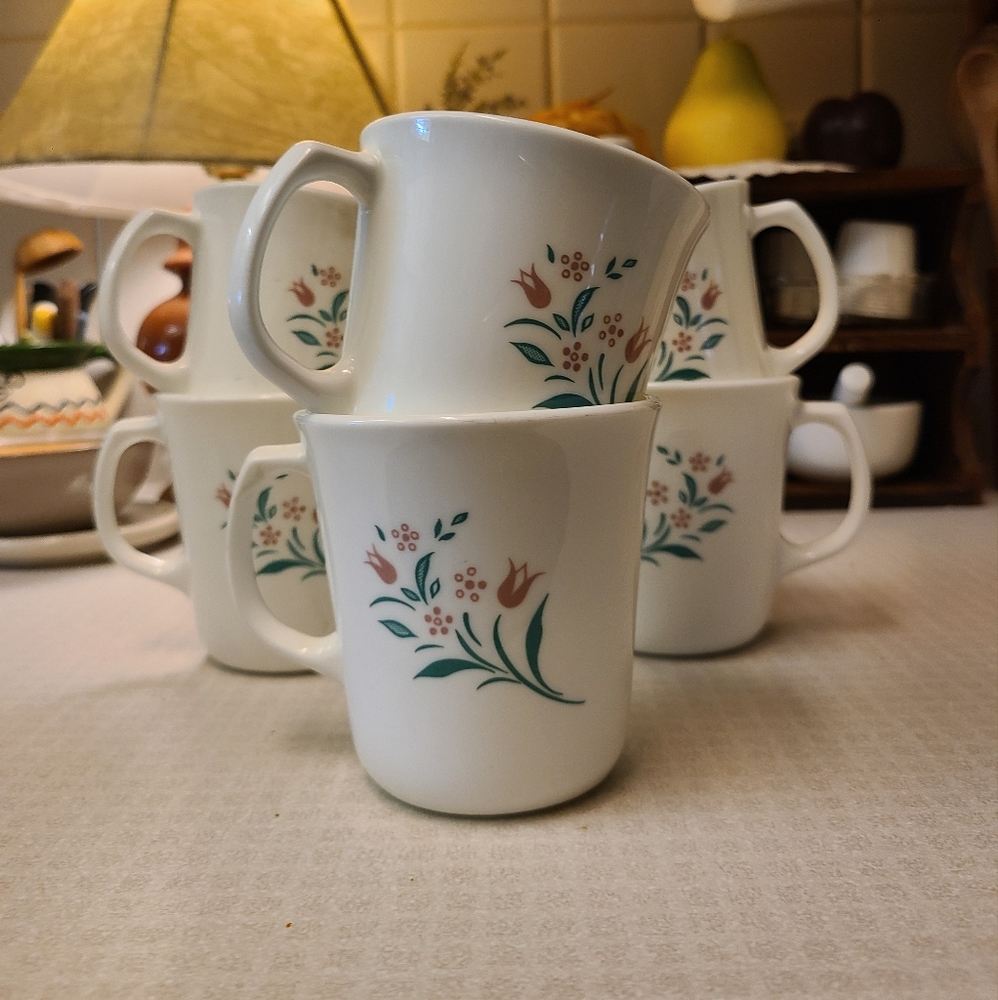 Corning Corelle Rosemarie Pattern Mugs 6 Pc Set